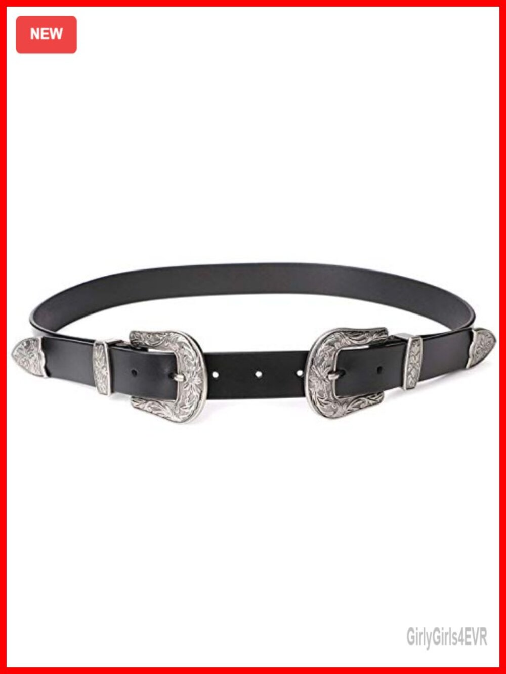 Western Double Buckle Belt for Women Cowgirl Style Adjustable Faux Leather